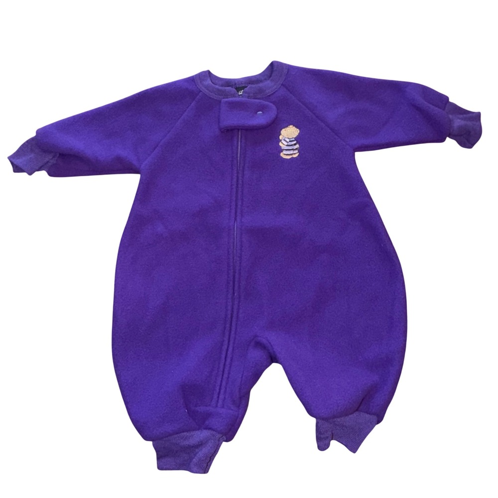 Vintage Carter's Baby Fleece Blanket Sleeper 0-6M Purple Teddy Zip-Up Y2K 1 Pc